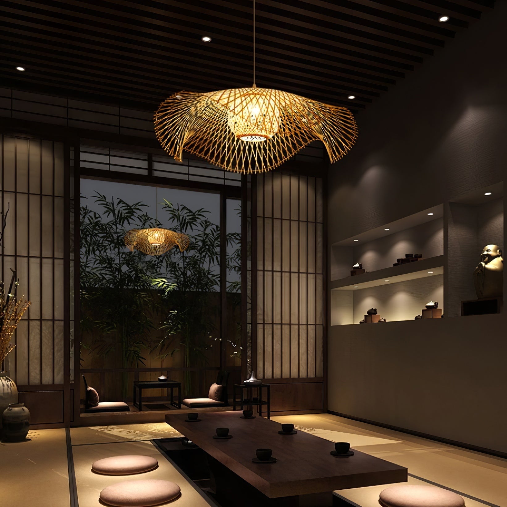 Bamboo Lotus Leaf Plug In Pendant Lamp