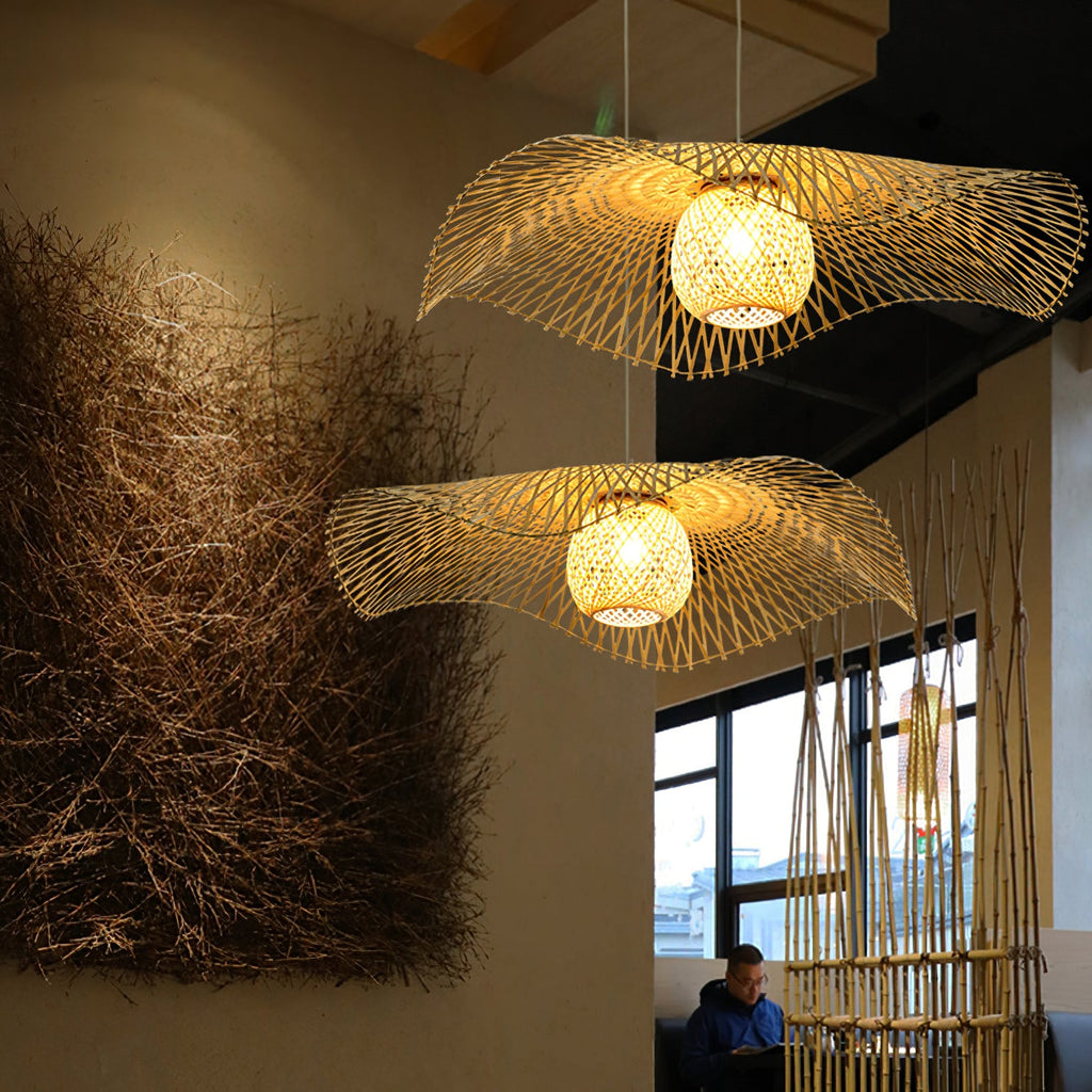 Bamboo Lotus Leaf Plug In Pendant Lamp