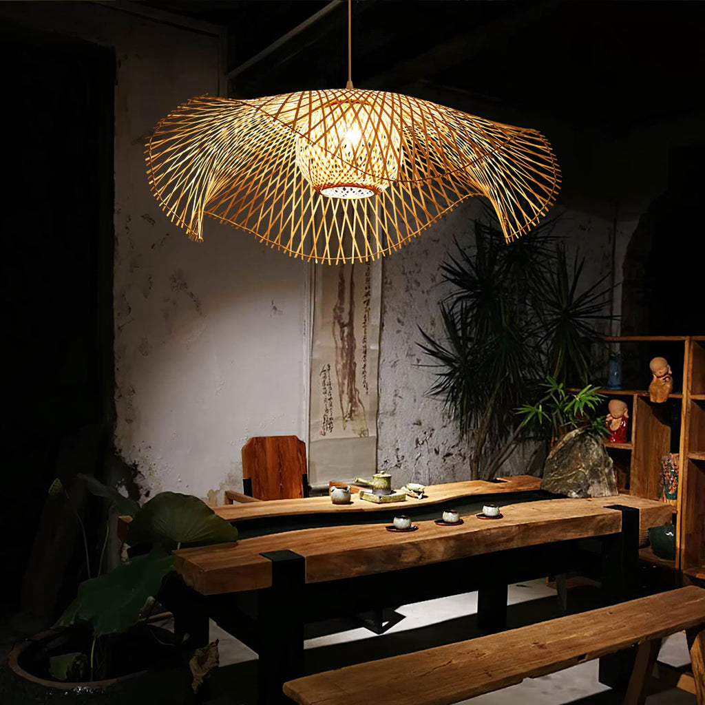 Bamboo Lotus Leaf Plug In Pendant Lamp