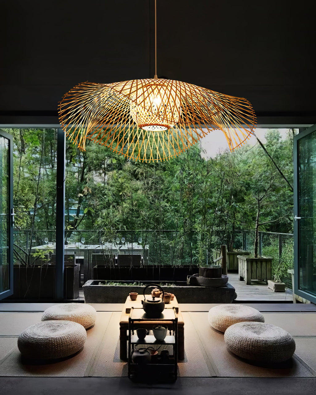 Bamboo Lotus Leaf Plug In Pendant Lamp