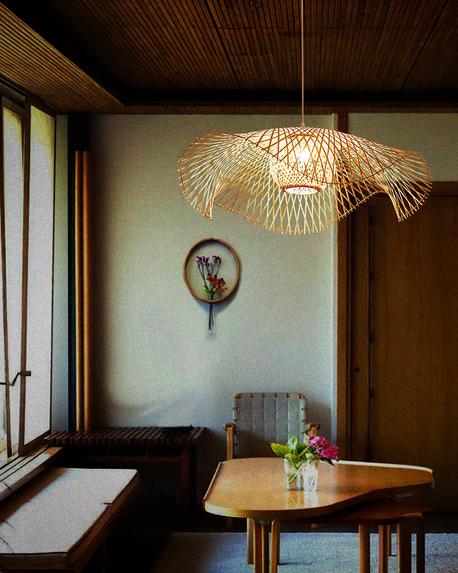 Bamboo Lotus Leaf Plug In Pendant Lamp