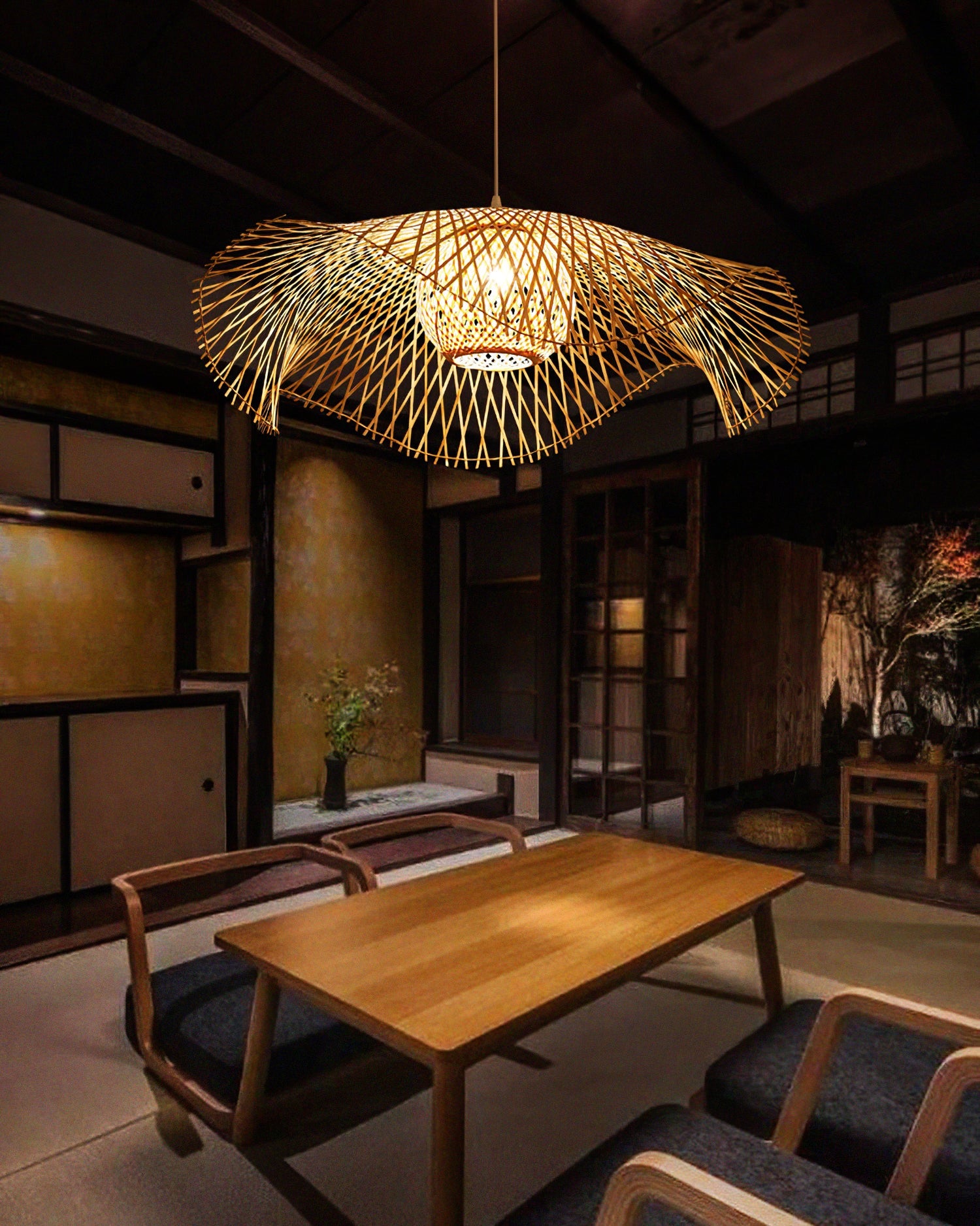 Bamboo Lotus Leaf Plug In Pendant Lamp