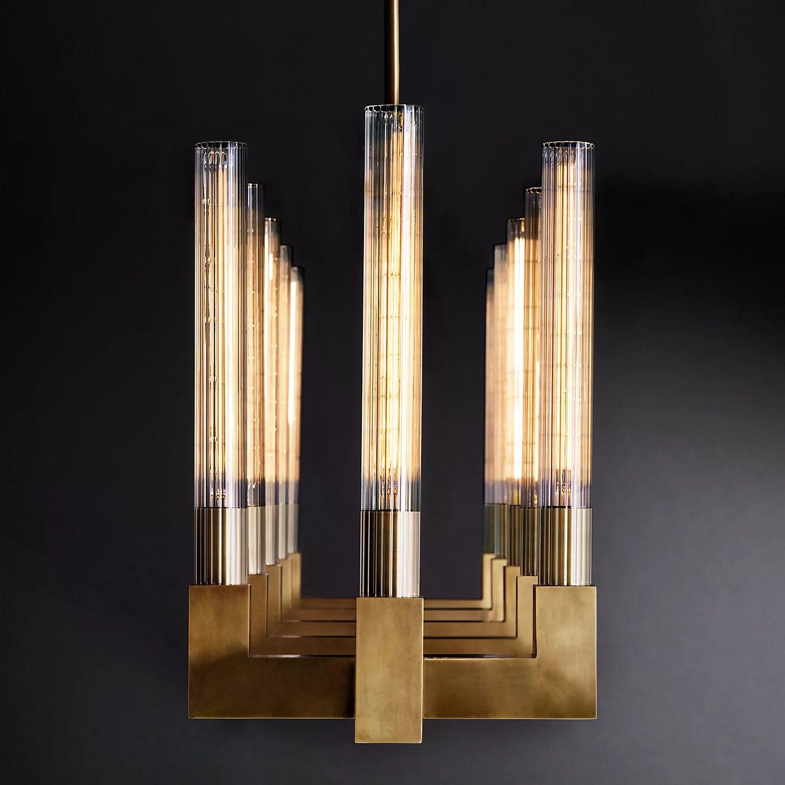Brass rectangular glass chandeliers