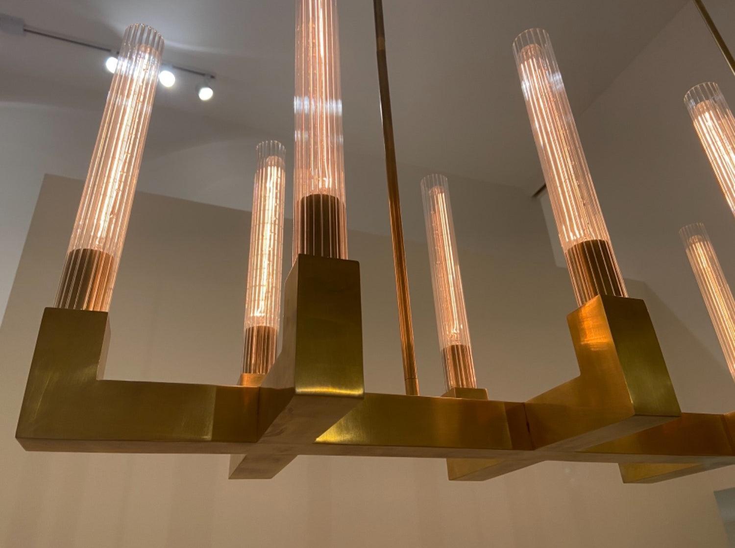 Brass rectangular glass chandeliers