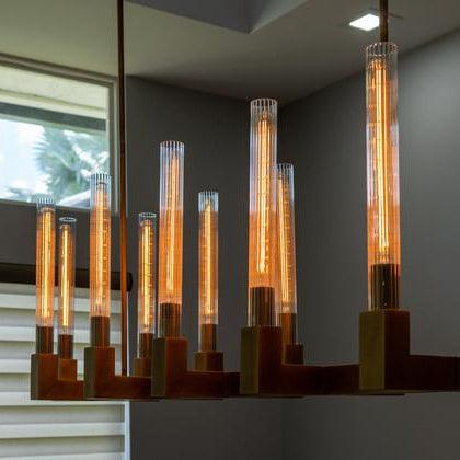 Brass rectangular glass chandeliers
