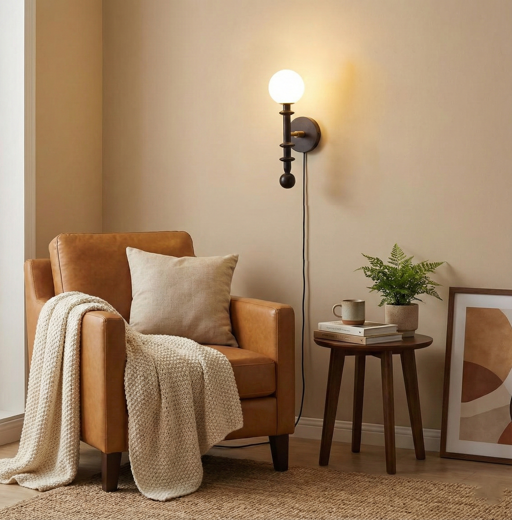 Coslett Wood Plug In Wall Lamp