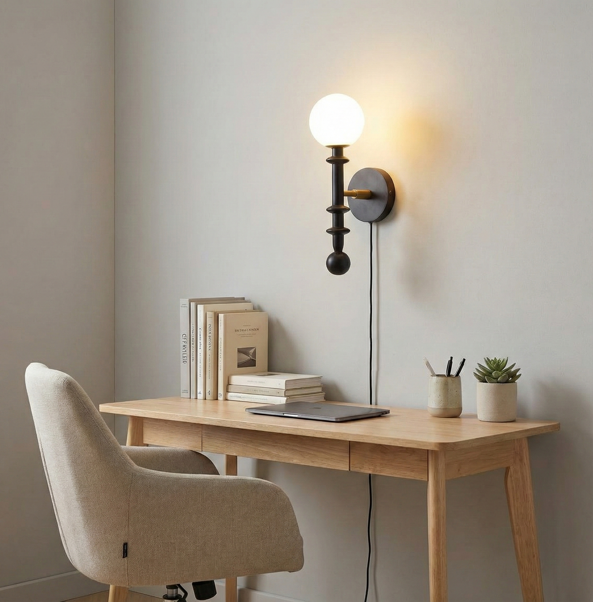 Coslett Wood Plug In Wall Lamp