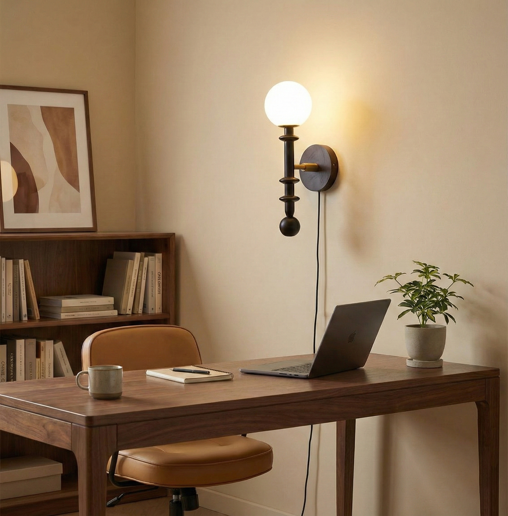 Coslett Wood Plug In Wall Lamp