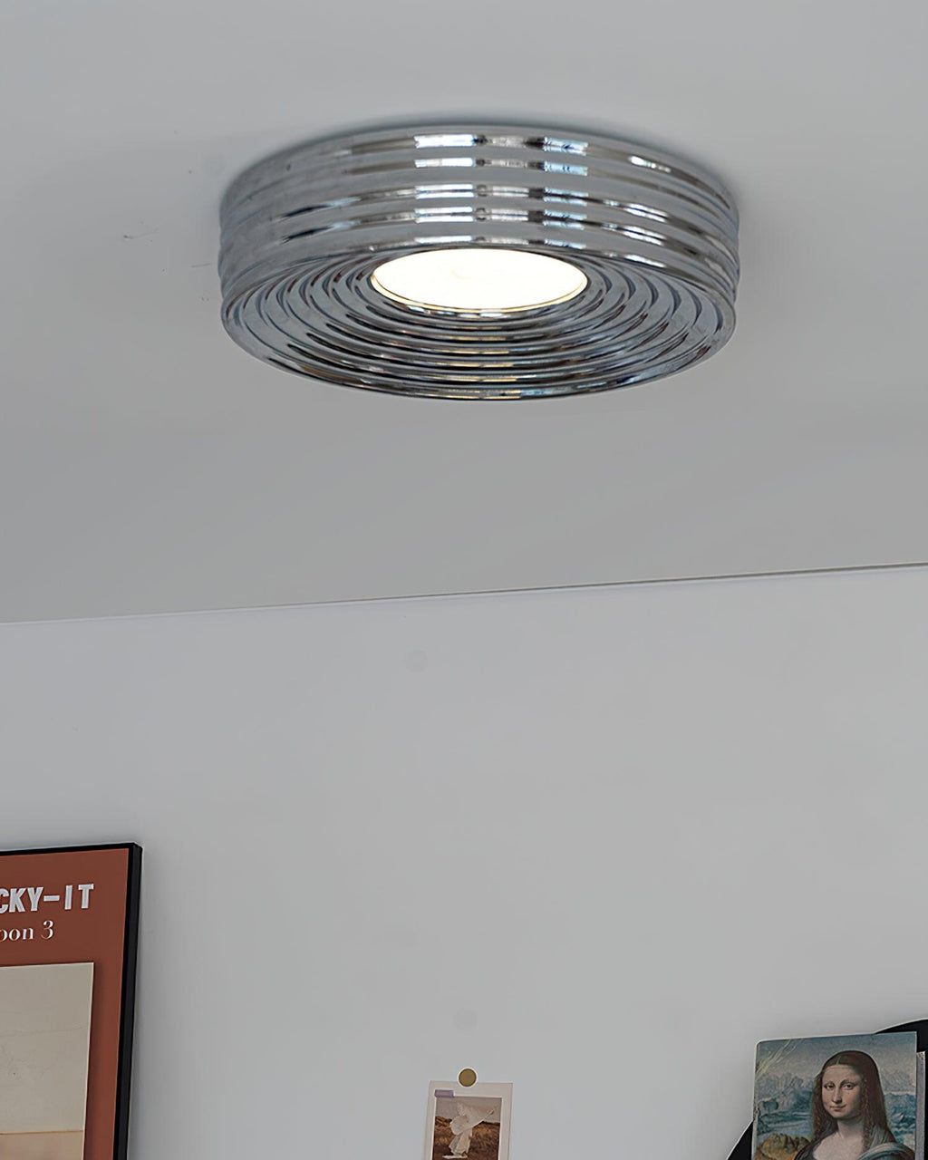 Cream Ribbed Ceiling Light
