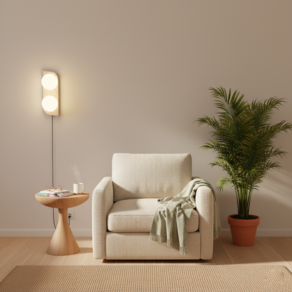 Neptune Travertine Plug In Wall Lamp