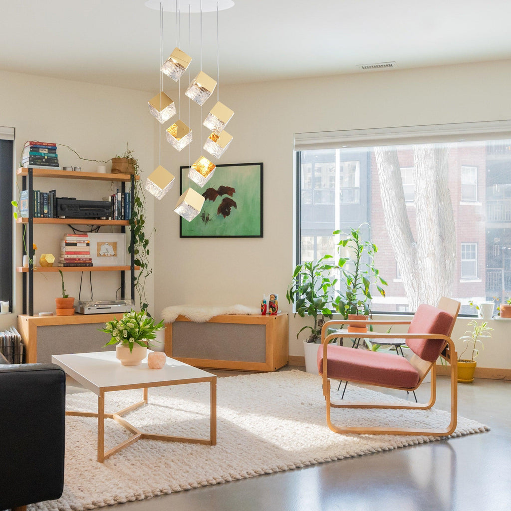 Gold Silver Geometric Glass Chandelier