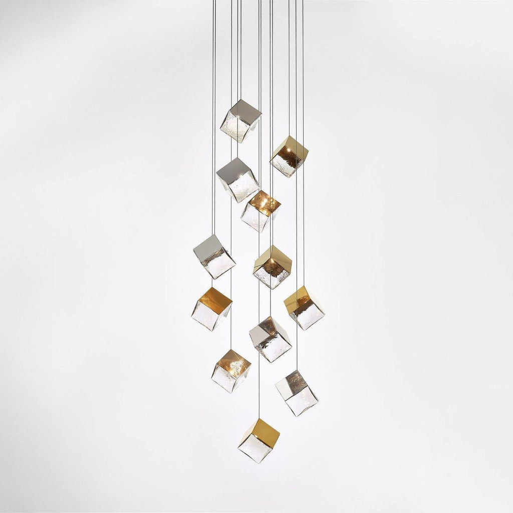 Gold Silver Geometric Glass Chandelier