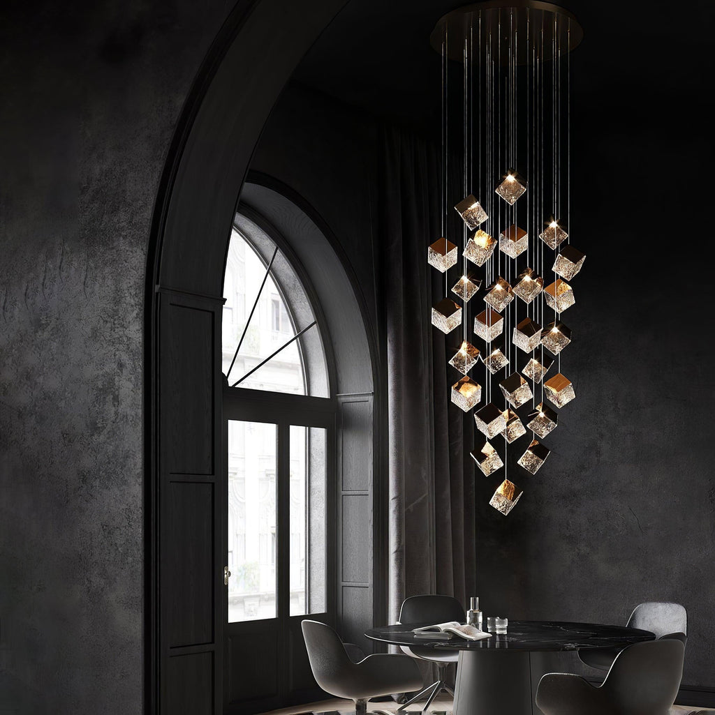 Gold Silver Geometric Glass Chandelier
