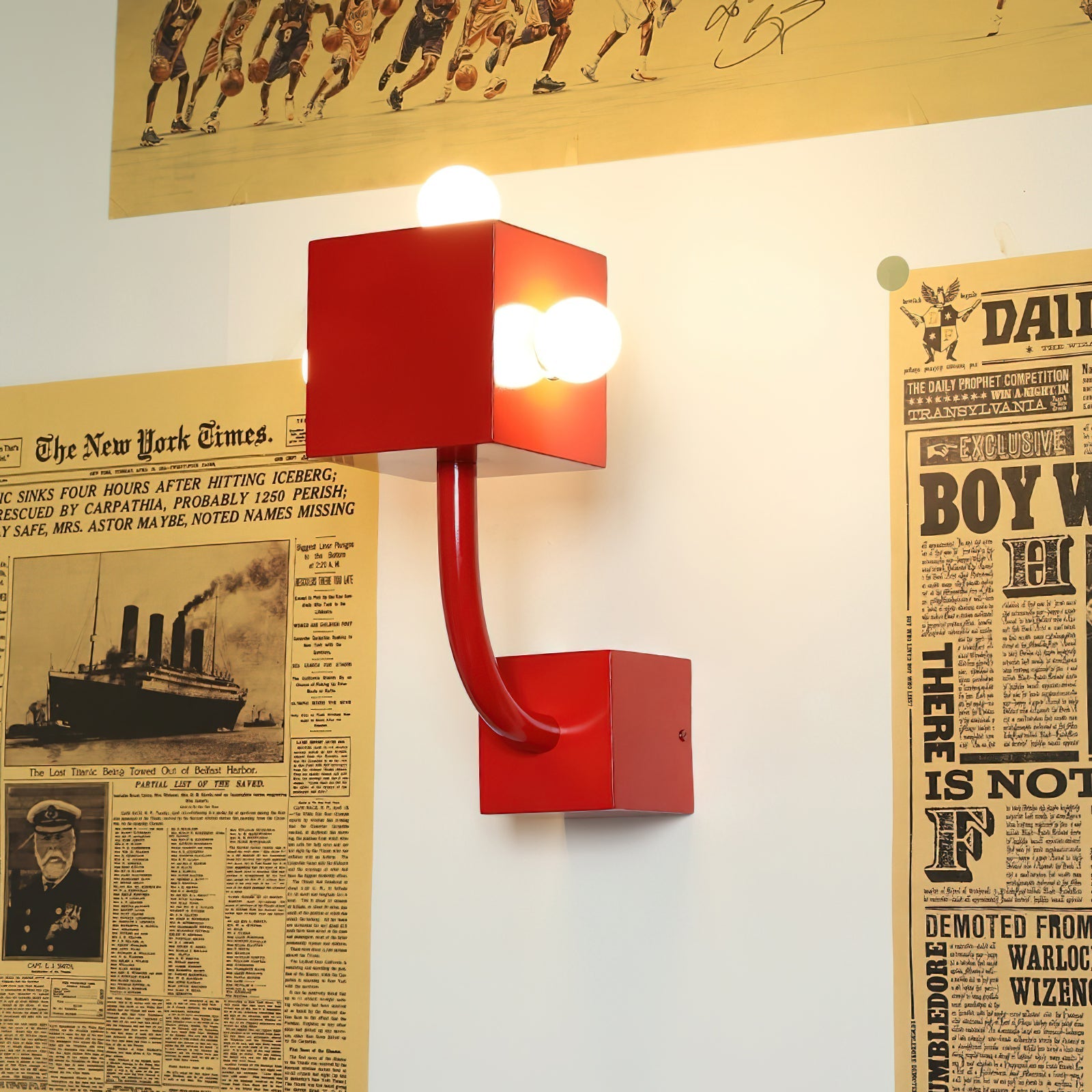 Red Cube Wall Lamp
