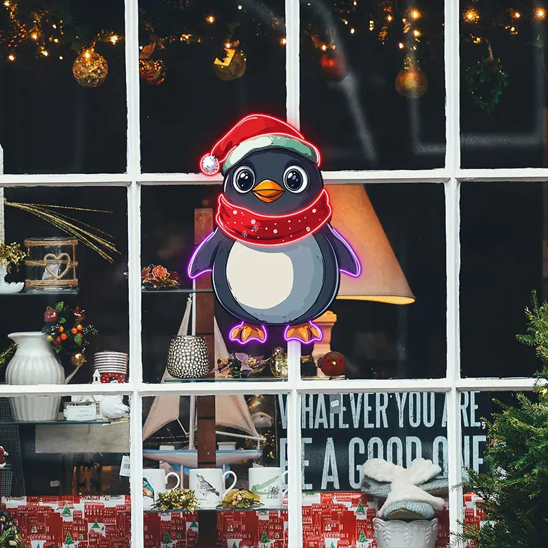 Christmas Penguin Neon Light - Adorable LED Light Decor for Holiday Parties, Kids' Rooms or Xmas Gifts | Festive Home Decoration