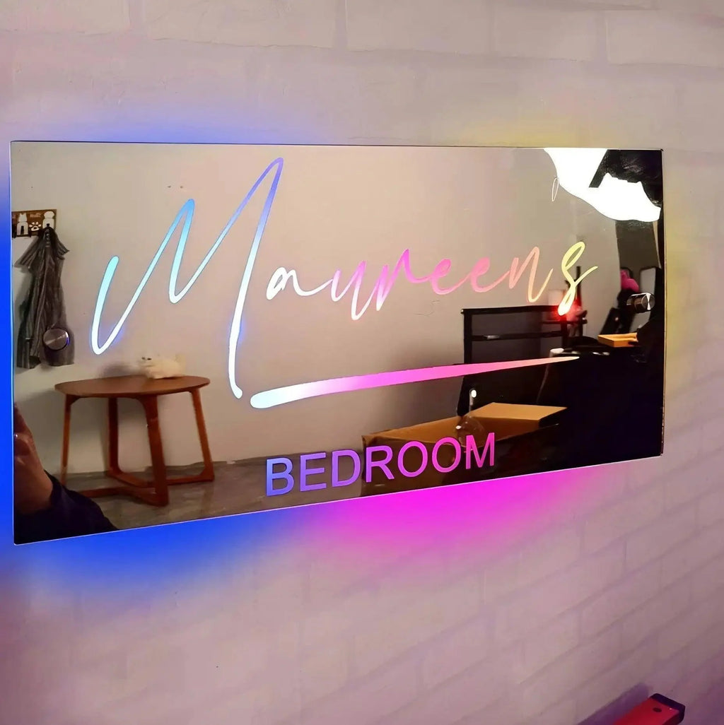 Personalized Name Mirror Light For Bedroom LED Light Up Mirror for Wall Custom Photo Christmas Valentine's Day Wedding Gifts