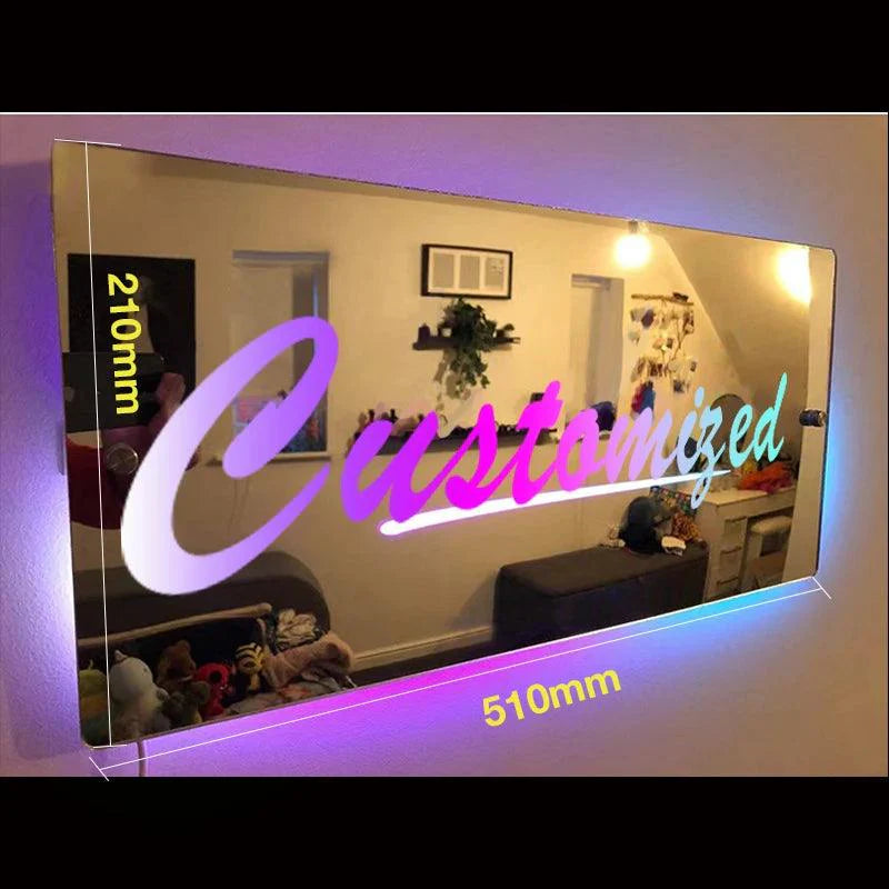 Mirror Light Personalised Words Acrylic Mirror Wall Decor LED Light Wall Custom Name Neon Sign Anniversary Gift Room Decorations