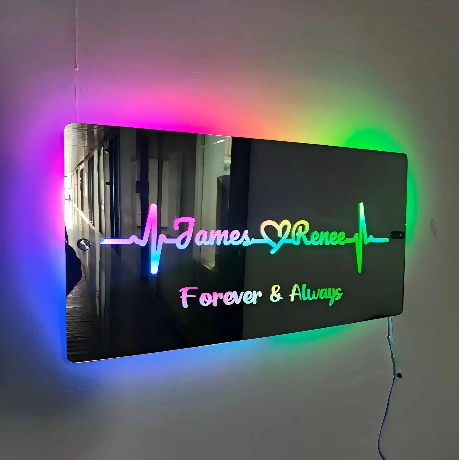 Personalized Name Mirror Light For Bedroom LED Light Up Mirror for Wall Custom Photo Christmas Valentine's Day Wedding Gifts