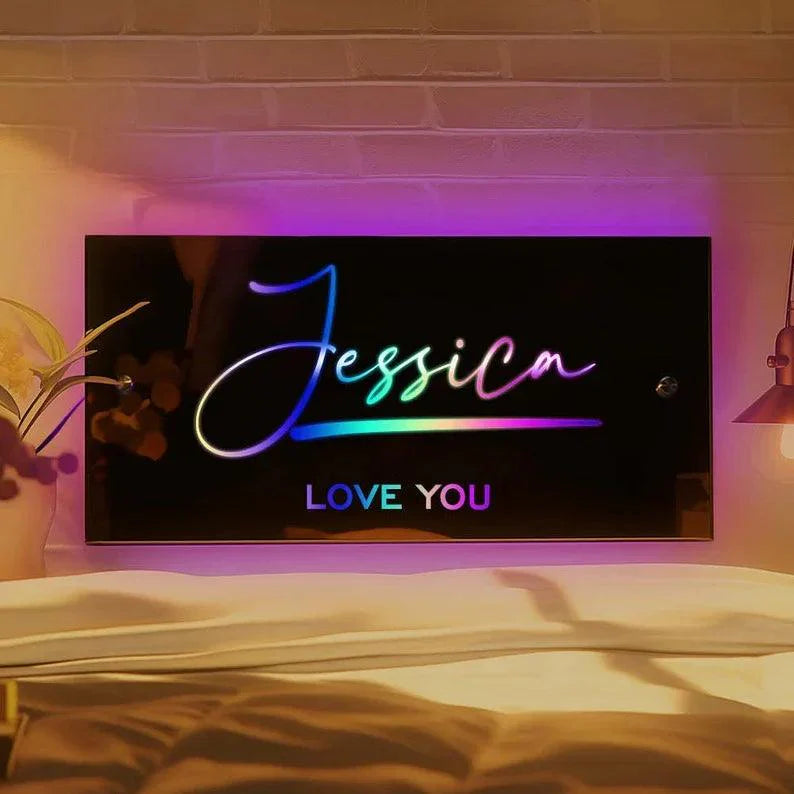 Personalized Name Mirror Light For Bedroom LED Light Up Mirror for Wall Custom Photo Christmas Valentine's Day Wedding Gifts