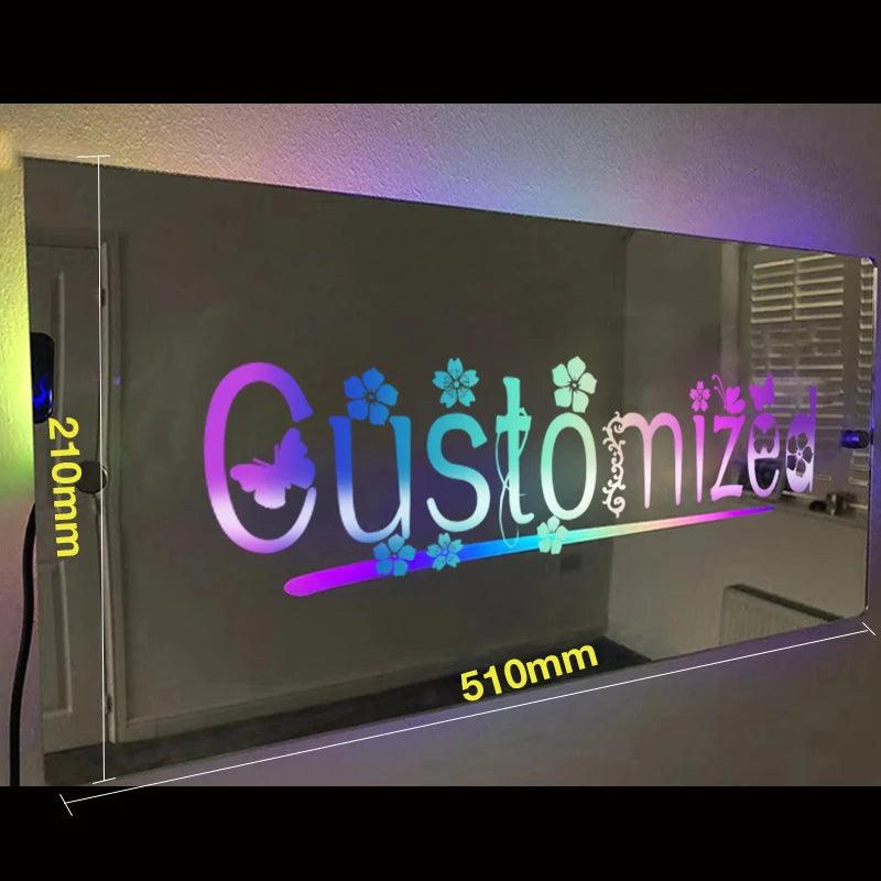 Mirror Light Personalised Words Acrylic Mirror Wall Decor LED Light Wall Custom Name Neon Sign Anniversary Gift Room Decorations