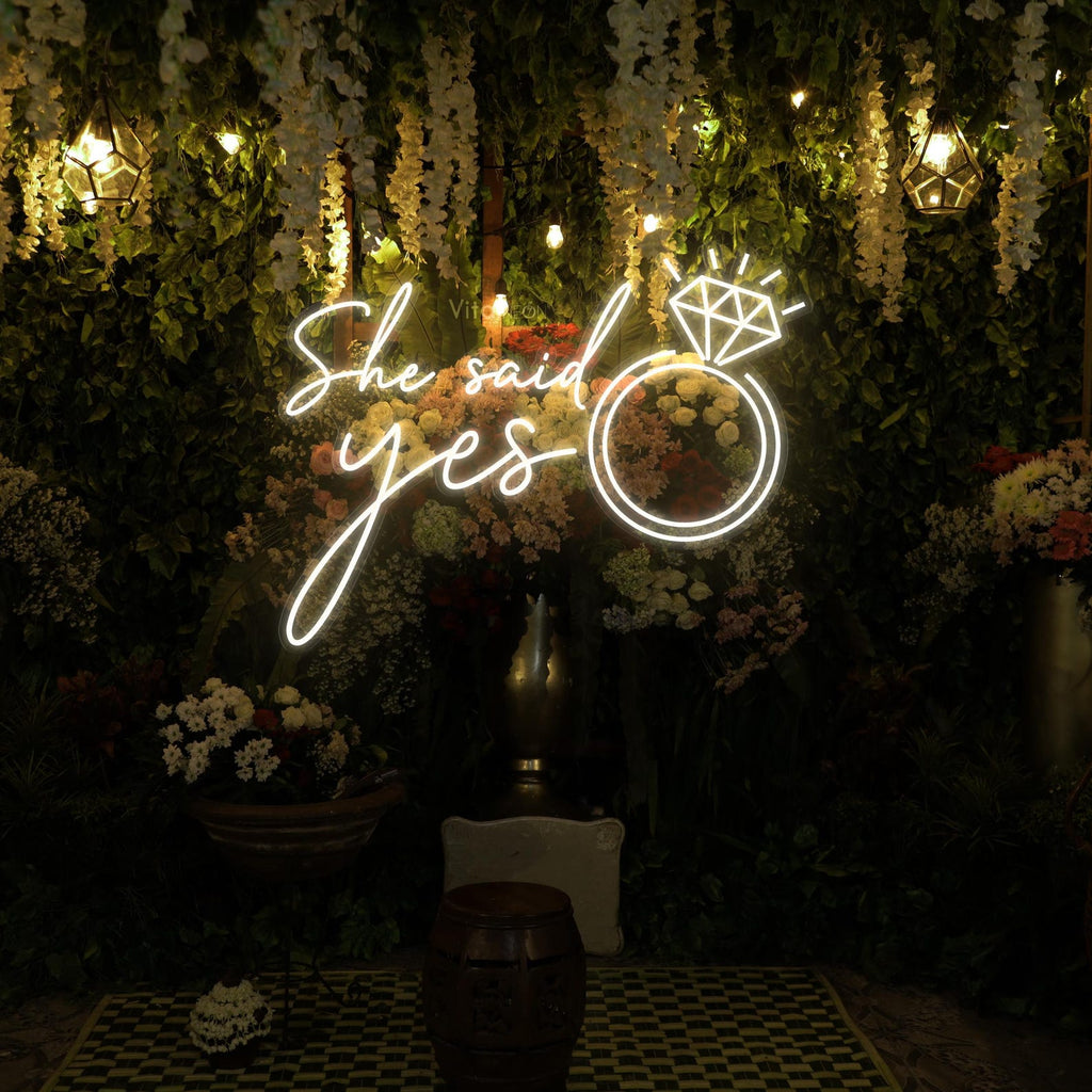 She Said Yes Neon Ring Sign, Custom Wedding Neon Sign LED Marriage Proposal Wall Decor Engagement Party Welcome Signage, Gift For Her