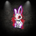 Toysign Edgy Neon Bunny Wall Art – Graffiti-Style LED Sign with Intense Eyes, Urban Cartoon Decor for Game Room, Bar & Studio