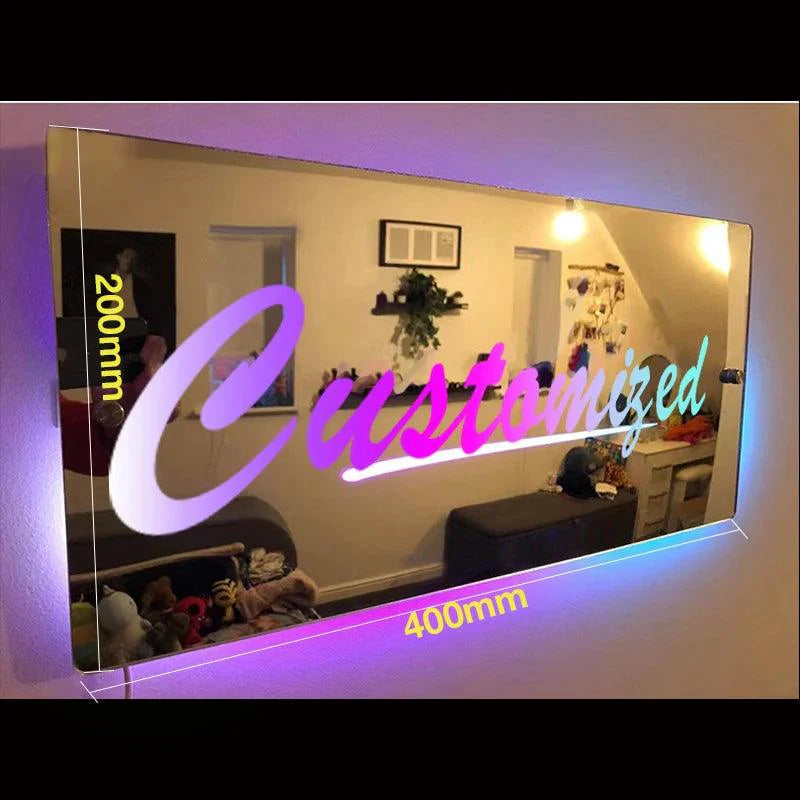 Mirror Light Personalised Words Acrylic Mirror Wall Decor LED Light Wall Custom Name Neon Sign Anniversary Gift Room Decorations