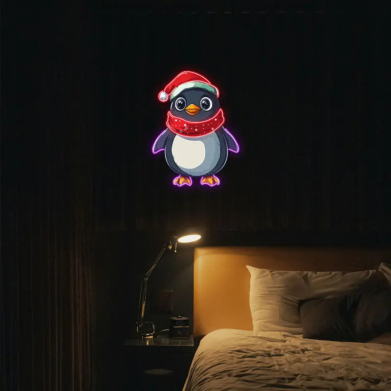 Christmas Penguin Neon Light - Adorable LED Light Decor for Holiday Parties, Kids' Rooms or Xmas Gifts | Festive Home Decoration