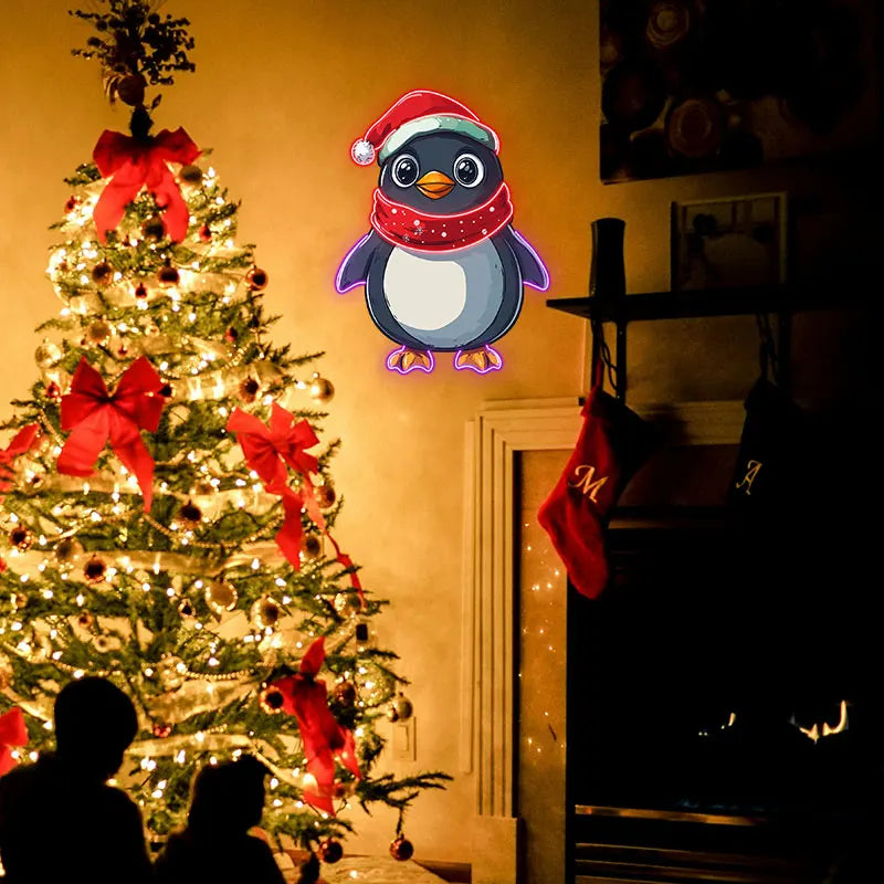 Christmas Penguin Neon Light - Adorable LED Light Decor for Holiday Parties, Kids' Rooms or Xmas Gifts | Festive Home Decoration
