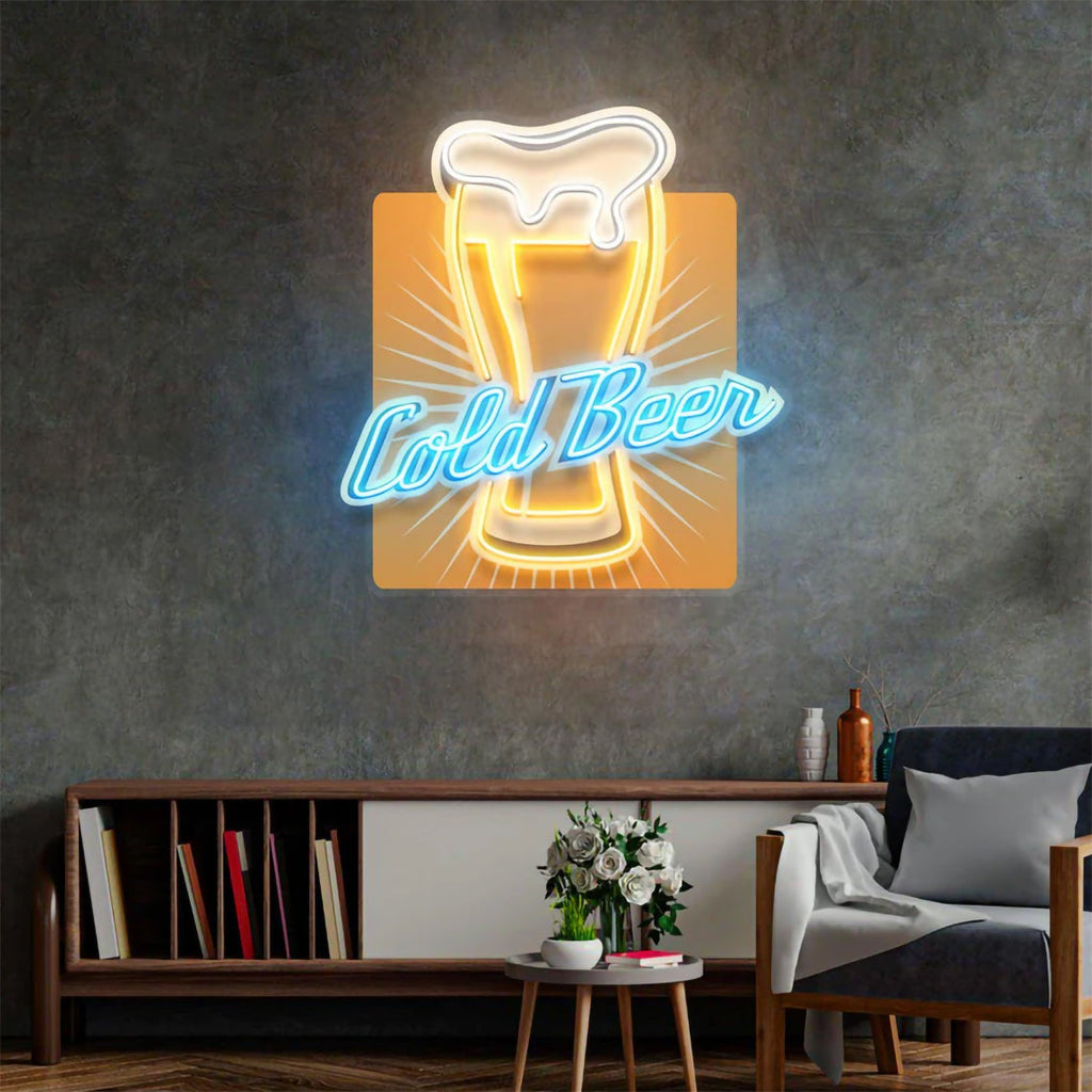 Cold Beer Neon Sign UV Printed Beer Acrylic Dimmable Neon Art Wall Decor Plub Bar Decor Man Cave Sign Business Neon