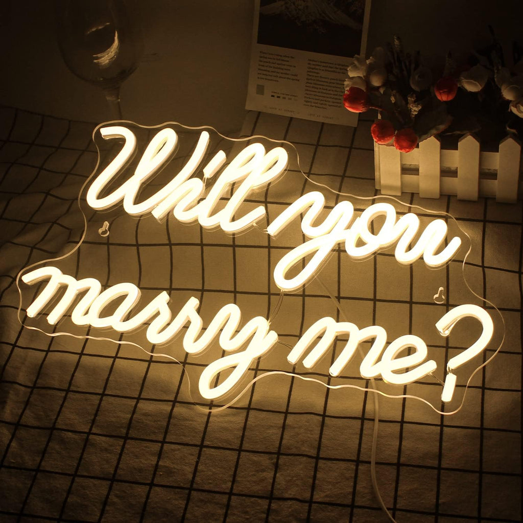 Will You Marry Me Neon Sign - Romantic LED Proposal Light for Engagement, Wedding Decor, Marry Me Backdrop Sign