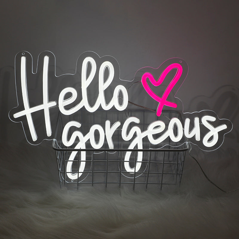 Hello Gorgeous Neon Sign - Vibrant LED Wall Art for Home, Salon, Wedding, and Event Decor