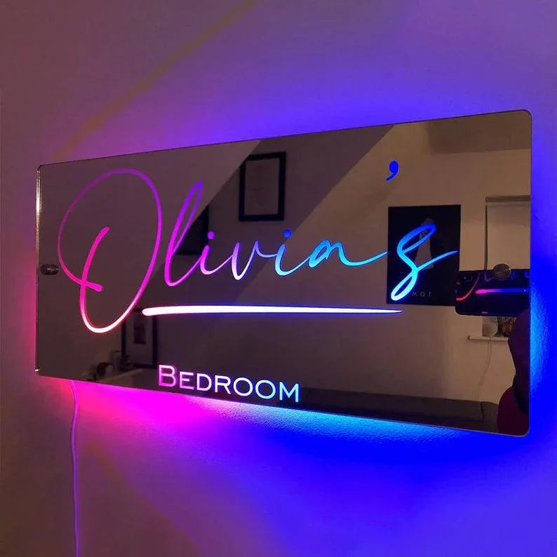 Personalized Name Mirror Light For Bedroom LED Light Up Mirror for Wall Custom Photo Christmas Valentine's Day Wedding Gifts