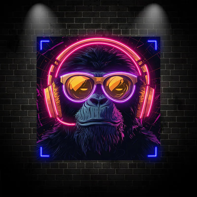 Toysign Custom Neon Light, Futuristic Neon Monkey with Headphones - High Tech Vibe, LED Wall Art for Cyberpunk Room Aesthetic