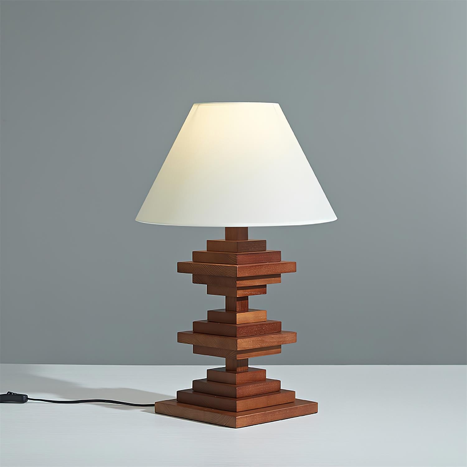 Wooden Tower Table Lamp