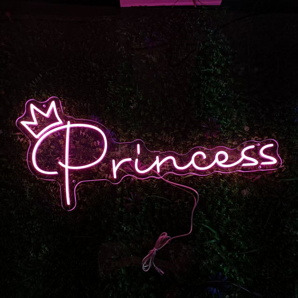 Pink Princess Neon Sign with Crown, LED Neon Sign for Home Art, Woman Cave Neon Lights, Recreation Room Wall Decor