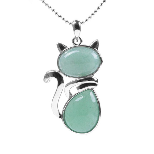 Buddha Stones "Sending You Luck and Growth" Cat Green Aventurine Necklace Includes Gift Message Card