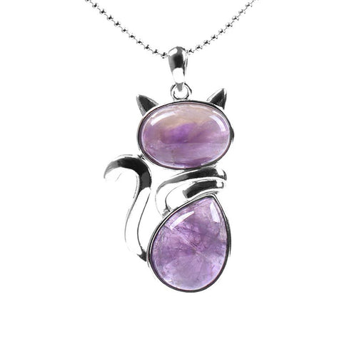 Buddha Stones "All the best for Calm and Wisdom" Cat Amethyst Necklace Includes Gift Message Card