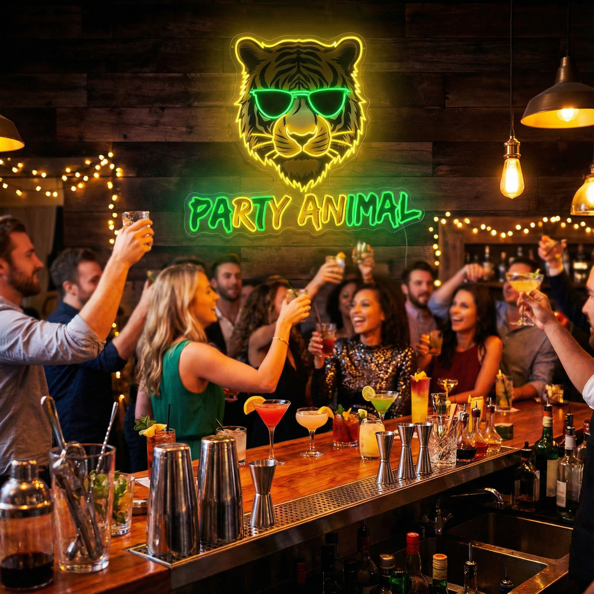 Custom “Party Animal” Tiger Neon Sign – Personalized LED Neon Light for Bar, Club & Home Decor