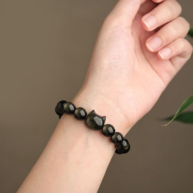 Buddha Stones "All the best for Luck and Confidence" Lovely Cat Bracelet Includes Gift Message Card