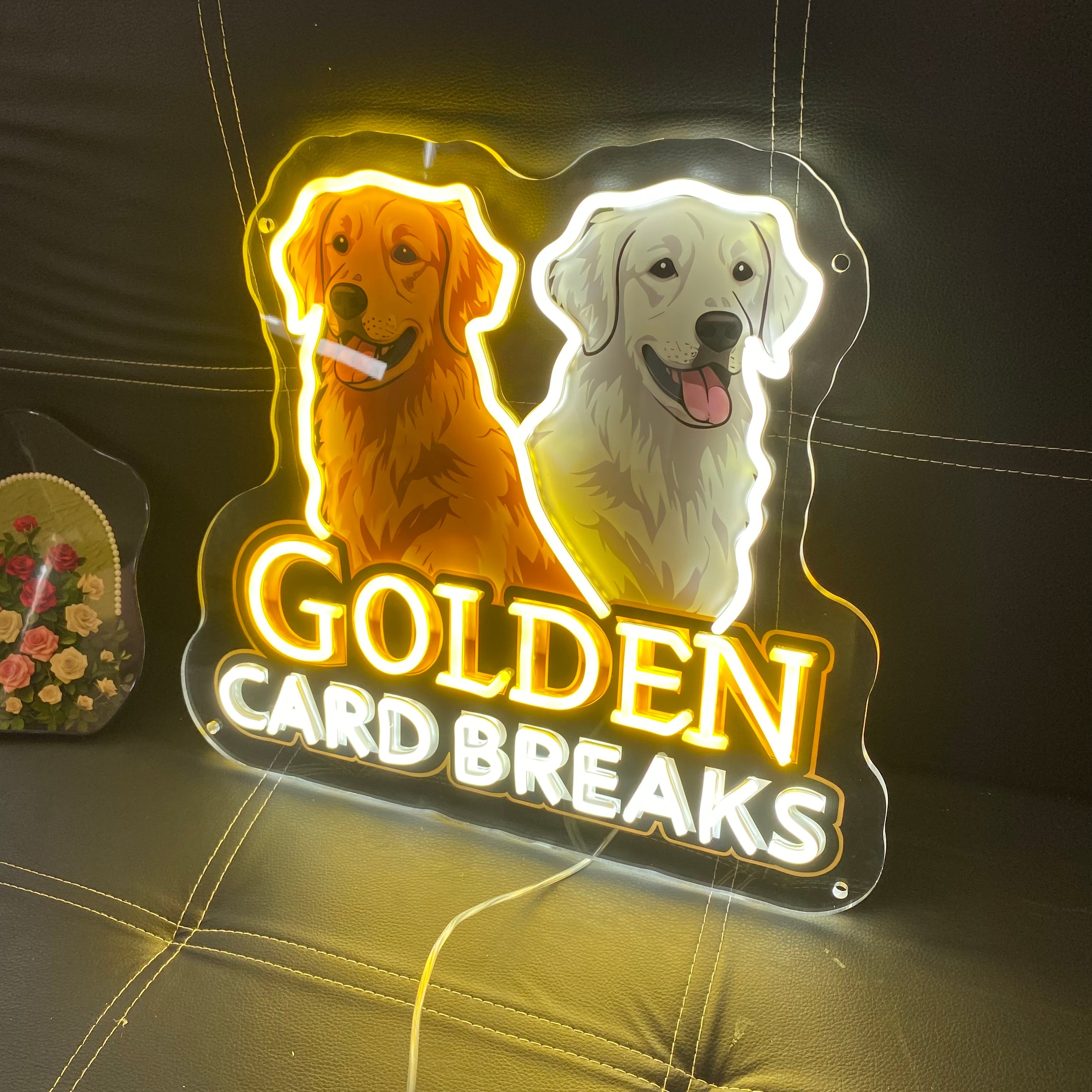 Custom LED Neon Sign with Golden Retriever Design – Yellow & White Dog Logo Light for Pet Store, Card Breaks Room, Dog Lover Gift, Pet Café Wall Decor – Personalized Brand Neon Sign