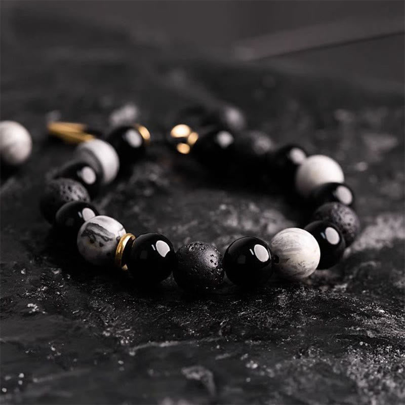 Buddha Stones "All the Best for Strength and Grounding" Obsidian Bracelet Includes Gift Message Card