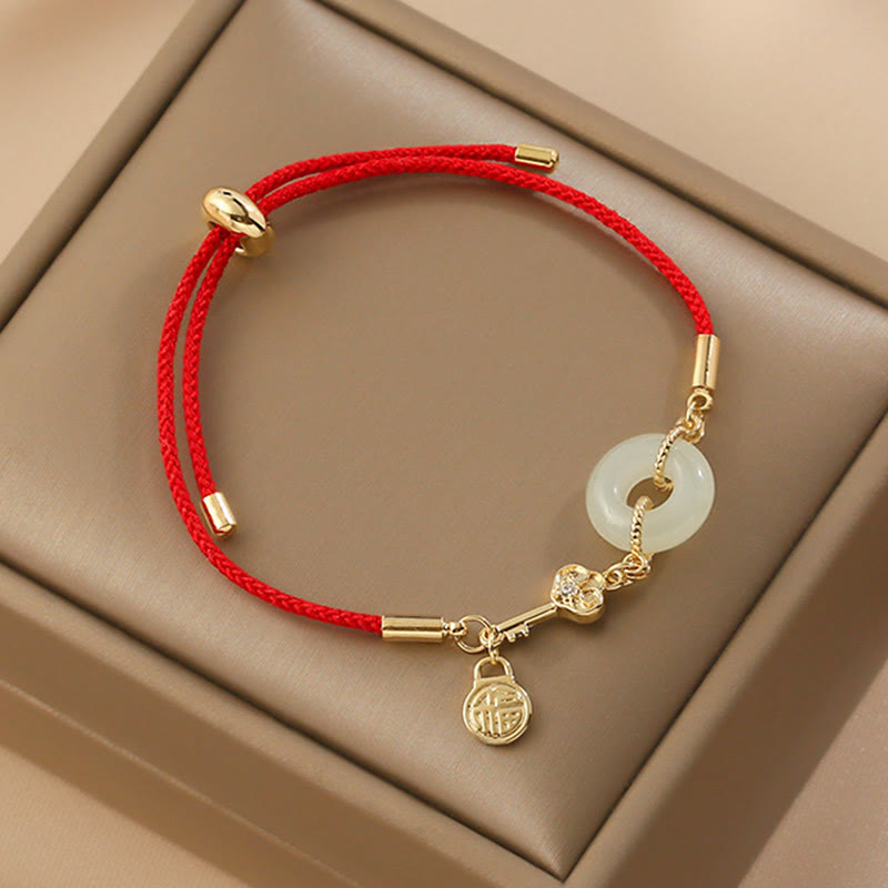 Buddha Stones "Wishing You Peace and Protection" Jade Red Rope Bracelet Includes Gift Message Card