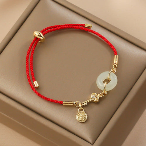 Buddha Stones "Wishing You Peace and Protection" Jade Red Rope Bracelet Includes Gift Message Card