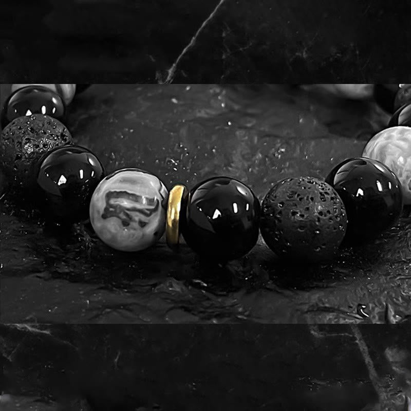 Buddha Stones "All the Best for Strength and Grounding" Obsidian Bracelet Includes Gift Message Card