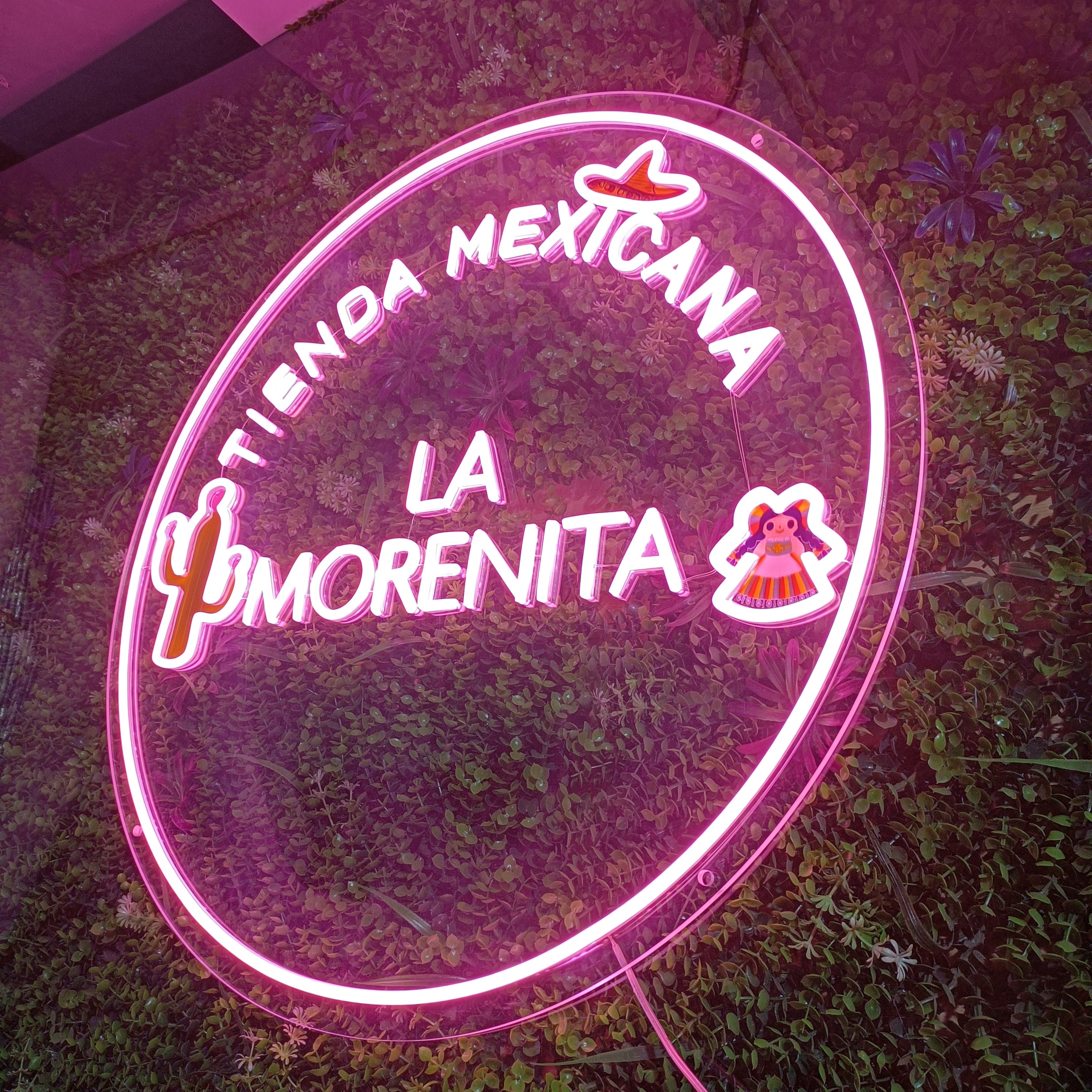 Custom Design USB - Powered LED Neon Sign for Home Decor, 3D Carving Wall Art, “TIENDA MEXICANA LA MORENITA” Text, Cactus and Girl Symbols