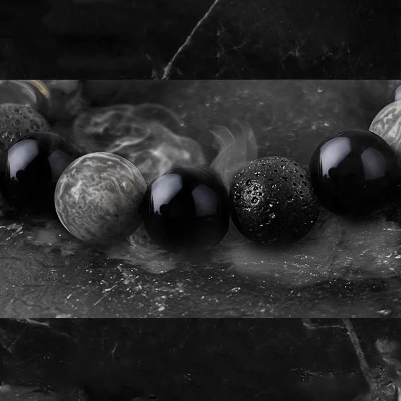 Buddha Stones "All the Best for Strength and Grounding" Obsidian Bracelet Includes Gift Message Card