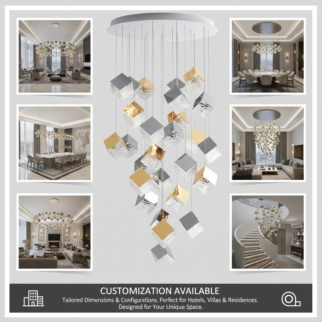 Gold Silver Geometric Glass Chandelier