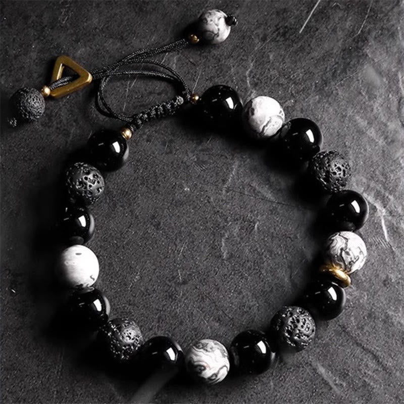 Buddha Stones "All the Best for Strength and Grounding" Obsidian Bracelet Includes Gift Message Card