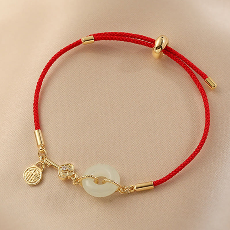 Buddha Stones "Wishing You Peace and Protection" Jade Red Rope Bracelet Includes Gift Message Card